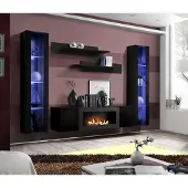 AEA Komplett Set 5tlg Luxus Wohnwand Schwarz Designer Hänge Vitrine Holz Möbel