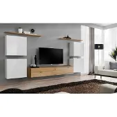 AEA Garnitur Set 7tlg Luxus Wohnwand Braun TV Ständer Wandschrank Holz