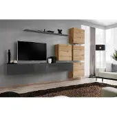 AEA Grau TV Ständer Wandregal Luxus Wohnwand Einrichtung Modern Komplett Sideboard
