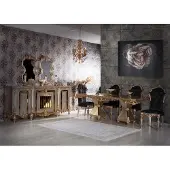 AEA Goldenes Esszimmer Set Esstisch Essgruppe 4x Stuhl Sideboard Tisch 7tlg