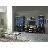 AEA Wohnwand Wohnzimmer Set Vitrine Lowboard Wandregal 3tlg Set Schwarze Wohnwände