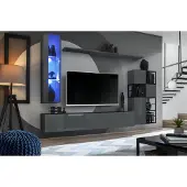 AEA Designer Grau Wohnwand Hänge VitrineTV Ständer Komplett Hochglanz Sideboard