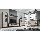 AEA Wohnwand Set 5 tlg Wohnzimmer TV-Ständer Vitrine Regal Modern Garnitur Holzmöbel