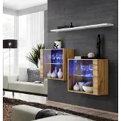 AEA Braun Garnitur 3tlg Wohnwand Luxus Wohnzimmer Set Holz Wandregal Möbel