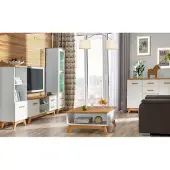 AEA Wohnwand Wohnzimmer-Set Vitrine Lowboard Wandregal TV Tisch 5 tlgs Set Wohnwände