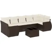 vidaXL 8-delige Loungeset met kussens poly rattan bruin