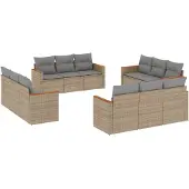 vidaXL 12-delige tuinmeubelset met sofa en kussens, beige, van polyrotan