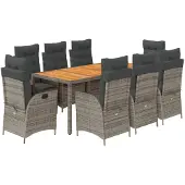 vidaXL 9-delige tuinset met kussens, grijs, polyrotan
