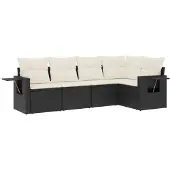 vidaXL 5-delige tuinmeubelset met kussens, zwart, polyrotan