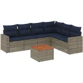 vidaXL 7-delige tuinmeubelset met kussens, grijs, polyrotan
