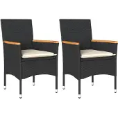 vidaXL Tuinstoelen met kussens, 2 stuks, zwart, polyrotan