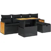 vidaXL 6-delige tuinmeubelset met kussens, zwart, polyrotan