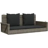 vidaXL Schommelbank met kussens 119x56x48 cm poly rattan grijs