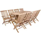 vidaXL Tuinfmeubels Set 9 st Naturel Massief Teakhout