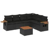 vidaXL 7-delige tuinmeubelset met kussens, zwart, polyrotan