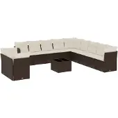 vidaXL 12-delige Loungeset met kussens poly rattan bruin