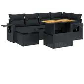 vidaXL 7-delige tuinmeubelset met kussens, zwart, polyrotan
