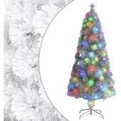 vidaXL Kunstkerstboom met verlichting 150 cm glasvezel wit