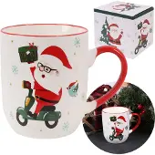 Sarcia.eu Witte feestelijke porseleinen mok, Kerstman op een scooter 420ml