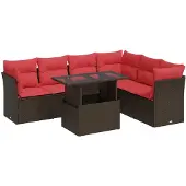 vidaXL 7-delige Loungeset met kussens poly rattan acacia bruin