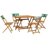 vidaXL 5-delige Tuinset bladpatroon stof en massief hout