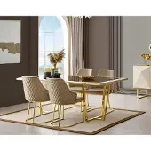 AEA Essgruppe Luxus Essecke Esstisch Esstisch Stühle 7tlg Beige Gold Set