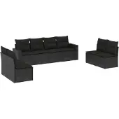 vidaXL 8-delige Loungeset met kussens poly rattan zwart