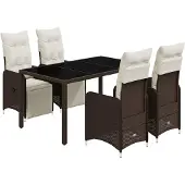 vidaXL 5-delige Bistroset met kussens poly rattan bruin