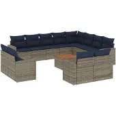 vidaXL 13-delige loungeset voor de tuin met kussens, grijs, polyrotan