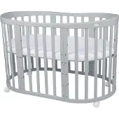 Waldin Multifunctioneel OVAAL 7 in 1 Babybed / peuterbed incl. matras - Grijs