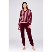 Woody - Dames Huispak - Bordeaux/Roze Streep - L