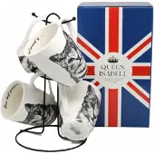 Queen Isabell Set van 4 Mokken met Kattenprint op Standaard - 350ml