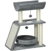PawHut Kattenboom-Spaanplaat, pluche-60L x 30B x 76H cm-Lichtgrijs