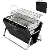 Outsunny roestvrijstalen houtskoolgrill, BBQ-smoker met grillrooster en handvat, zwart