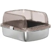 PawHut kattenbak, roestvrij staal, open kattenbak met hoge rand, bak, schep