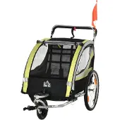 HOMCOM 2-in-1 kinderfietsaanhanger, gele fietsaanhanger met 5-punts veiligheidsgordel