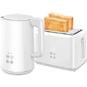 HOMCOM -Wasserkocher-Toaster-Set-Kunststoff, Edelstahl-21,5L x 15,5B x 25,1H cm-Weiß