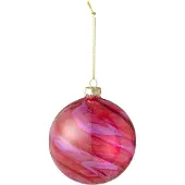 J-Line kerstbal Gestreept - glas - rood/roze - 12 stuks