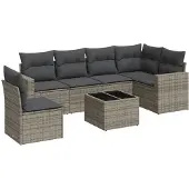 vidaXL 7-delige Loungeset met kussens poly rattan grijs