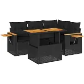 vidaXL 5-delige tuinmeubelset met kussens, zwart, polyrotan, acaciahout