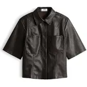 Opus Slim fit blouse met korte mouwen in lederlook model 'Feleather'