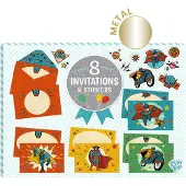 Djeco Uitnodigingen Pow! Bang! – Set van 8 kaarten met enveloppen & stickers –