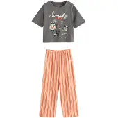 Next Nachtkledij 'Halloween' donkergrijs / donkeroranje / zwart / offwhite