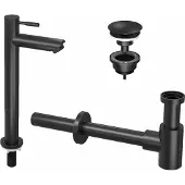 Ink 2A Fonteinkraanset - staande Fonteinkraan - hoog - always open - plug en designSifon - zwart mat 9902411