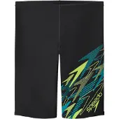 Speedo Medley Logo Jammer Jongens - Lange Zwembroek Jongens met V-Cut-Voering - Zwemshort Jongens met Trekkoord - Sportzwembroek Kids met Vormvaste Pasvorm - Zwart/Groen - 152