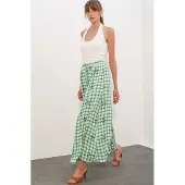 Big Dart Hoog-Waisted Geruite Maxi Rok