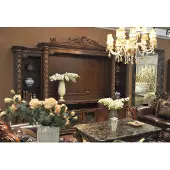 AEA Fernseh Wand Klassisch Wohnwand Echt Handarbeit Holz Vitrine Regal Barock Rokoko
