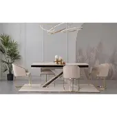 AEA Säulen Tisch Essgruppe Tisch mit 6x Lehnstühlen Esszimmer Stühle 7tlg