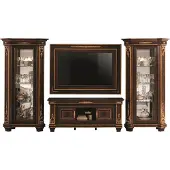 AEA Wohnzimmer Komplettset Wohnzimmerkombination 4 tlg. Wohnwand Holz 2x Vitrine