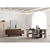 AEA Komplettes Weiß-Braunes Esszimmer-Set Tisch 6x Sitzstühle Sideboard